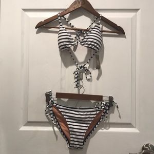 JCREW NWT NAVY BLUE STRIPED BIKINI TOP  XXS BOTTOM XS